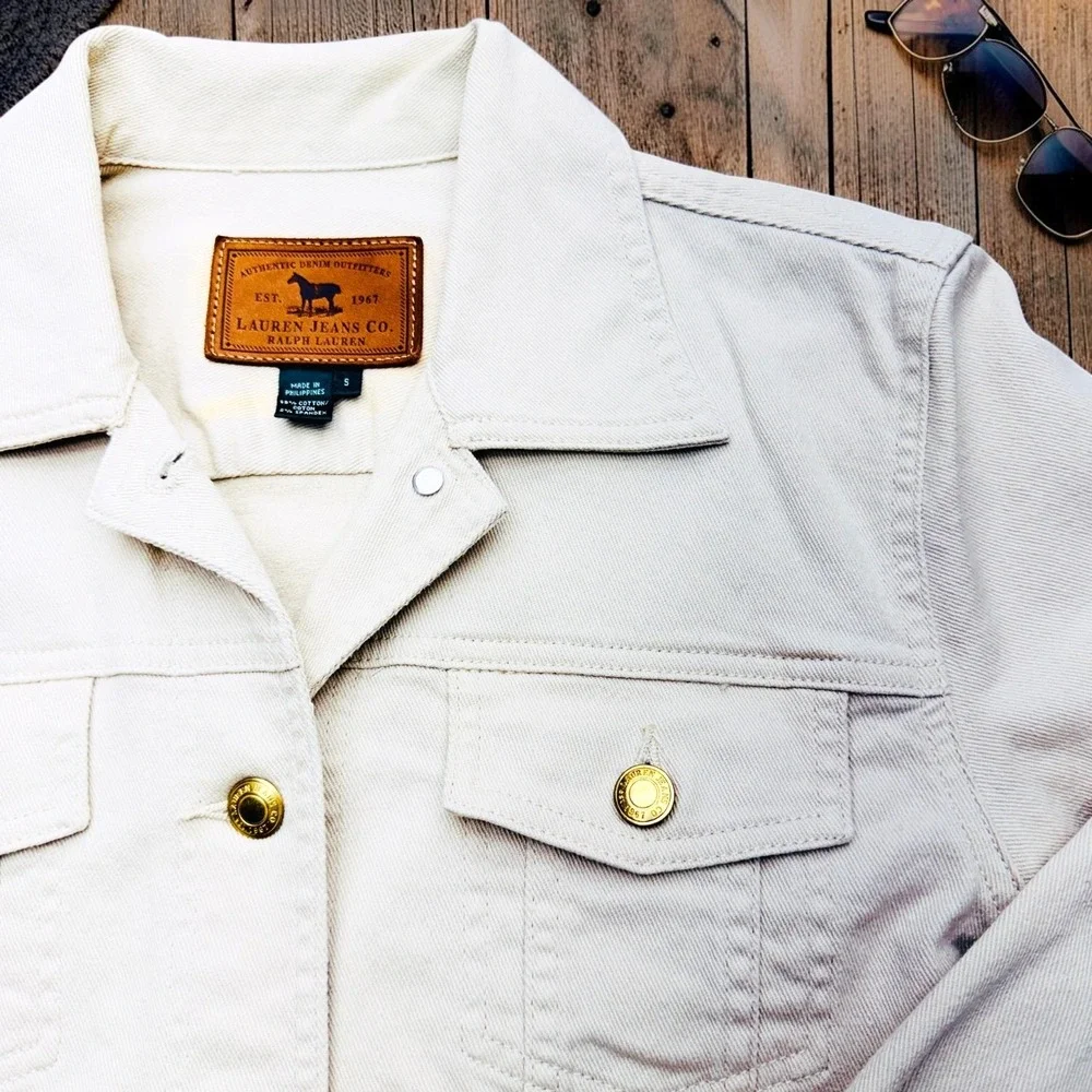 Ralph Lauren Jeans Co. Women's Denim Jean Jacket Size Small Beige Gold Buttons - Picture 1 of 12